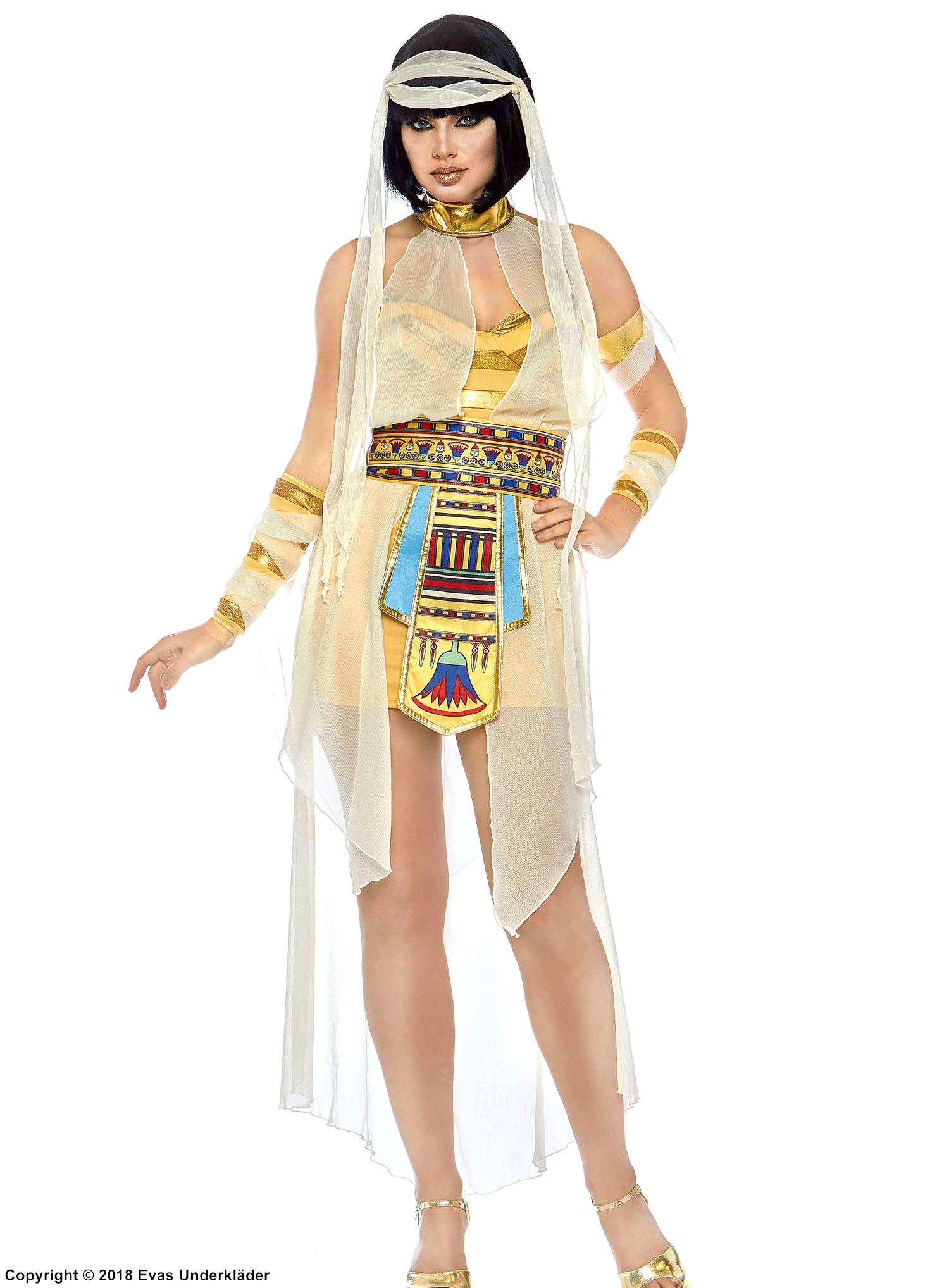 Kleopatra-mumie, kostyme-kjole, skinnende kanting